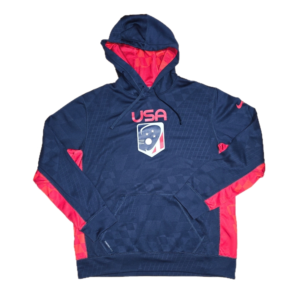 Team USA Lacrosse Hoodie Men's Sz Large Blue Nike Pullover Sweatshirt Olympics